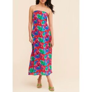 Ollari New York Strapless Floral Maxi Dress Red Blue Green Multi Size Small